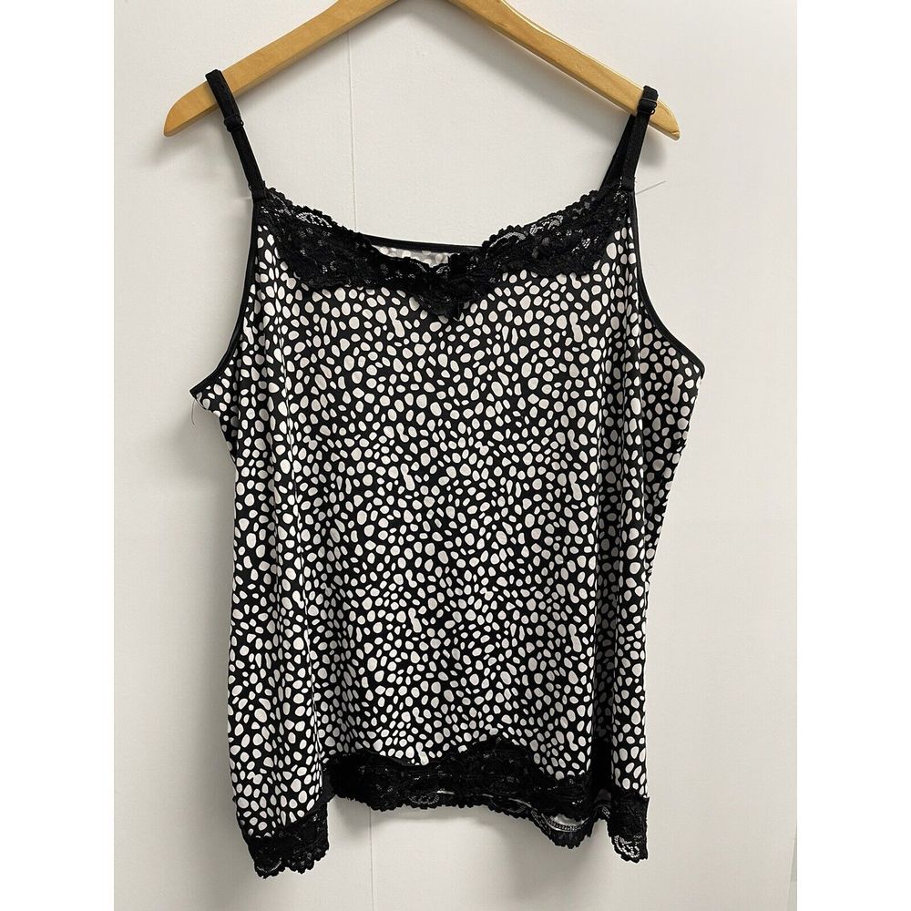 Avenue Women's 22/24  Lace Trim Cami Adjustable‎ Straps Black White Top